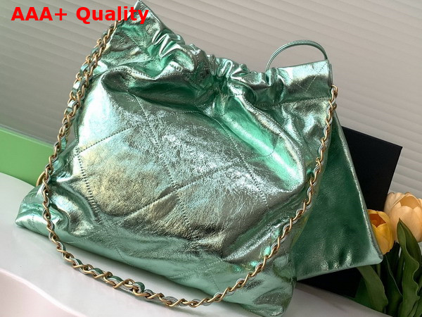 Chanel 22 Small Handbag in Green Metallic Crinkled Calfskin AS3260 Replica