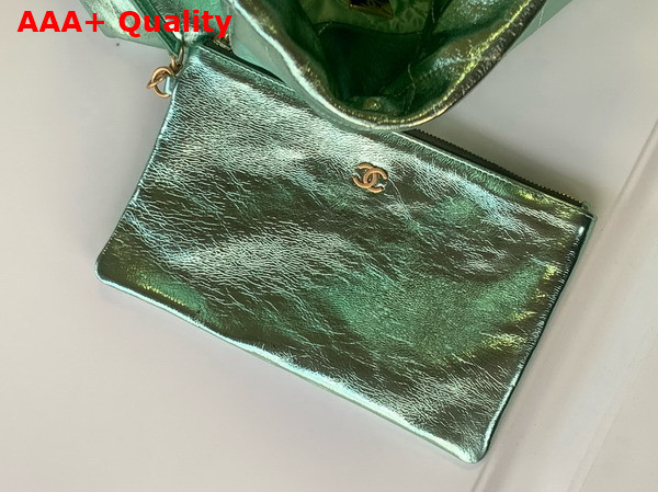 Chanel 22 Small Handbag in Green Metallic Crinkled Calfskin AS3260 Replica