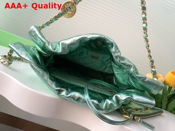 Chanel 22 Small Handbag in Green Metallic Crinkled Calfskin AS3260 Replica