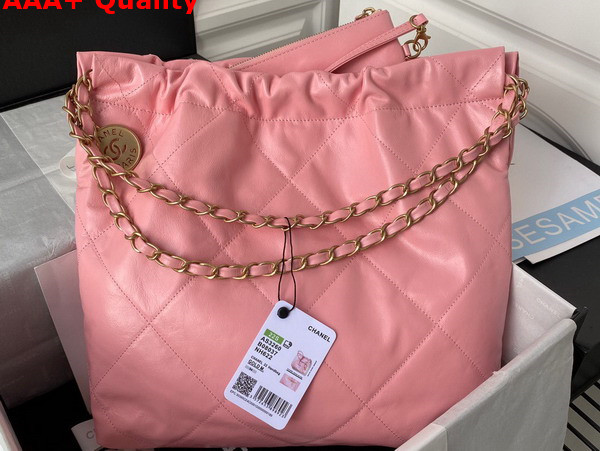 Chanel 22 Small Handbag in Light Pink Shiny Calfskin Gold Tone Metal AS3260 Replica