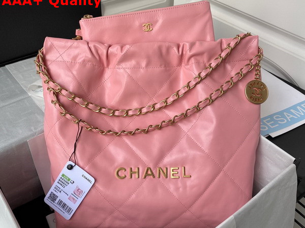 Chanel 22 Small Handbag in Light Pink Shiny Calfskin Gold Tone Metal AS3260 Replica