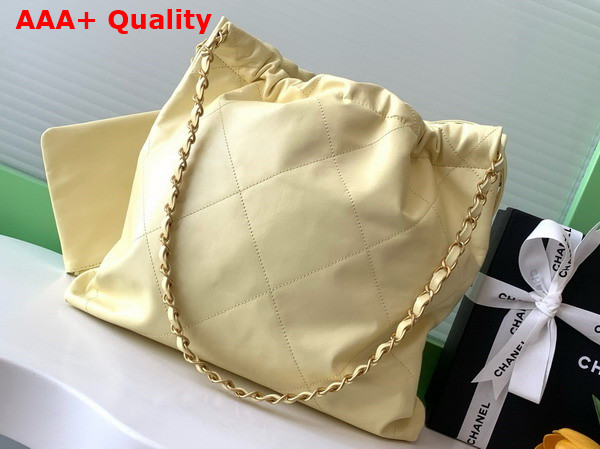 Chanel 22 Small Handbag in Light Yellow Shiny Calfskin AS3260 Replica