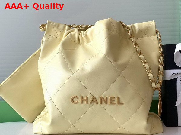 Chanel 22 Small Handbag in Light Yellow Shiny Calfskin AS3260 Replica