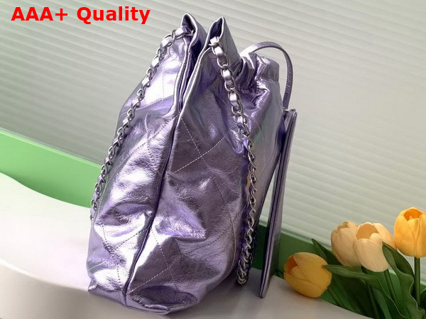 Chanel 22 Small Handbag in Purple Metallic Crinkled Calfskin AS3260 Replica
