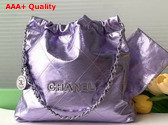 Chanel 22 Small Handbag in Purple Metallic Crinkled Calfskin AS3260 Replica