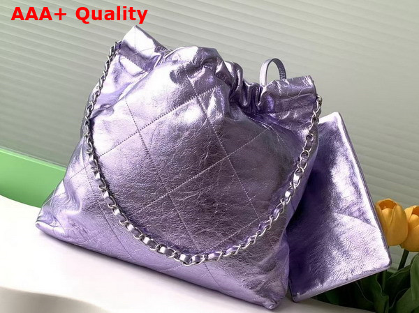 Chanel 22 Small Handbag in Purple Metallic Crinkled Calfskin AS3260 Replica