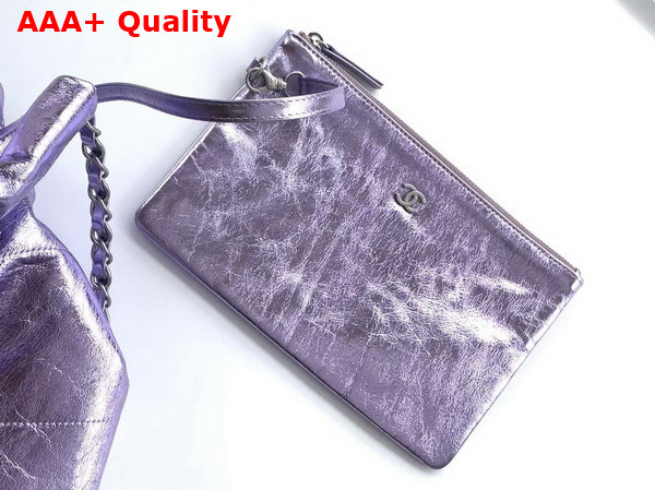 Chanel 22 Small Handbag in Purple Metallic Crinkled Calfskin AS3260 Replica