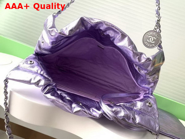 Chanel 22 Small Handbag in Purple Metallic Crinkled Calfskin AS3260 Replica