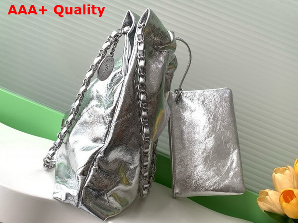 Chanel 22 Small Handbag in Silver Metallic Crinkled Calfskin AS3260 Replica