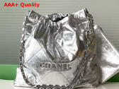 Chanel 22 Small Handbag in Silver Metallic Crinkled Calfskin AS3260 Replica