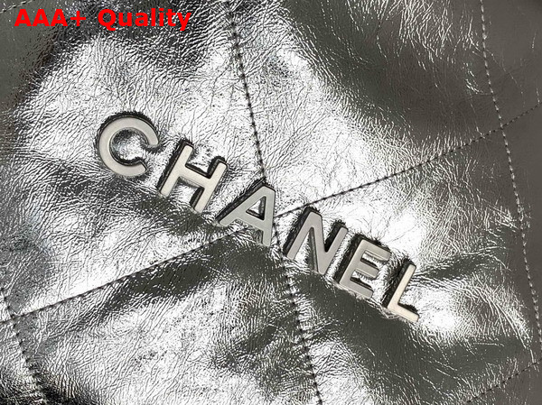 Chanel 22 Small Handbag in Silver Metallic Crinkled Calfskin AS3260 Replica