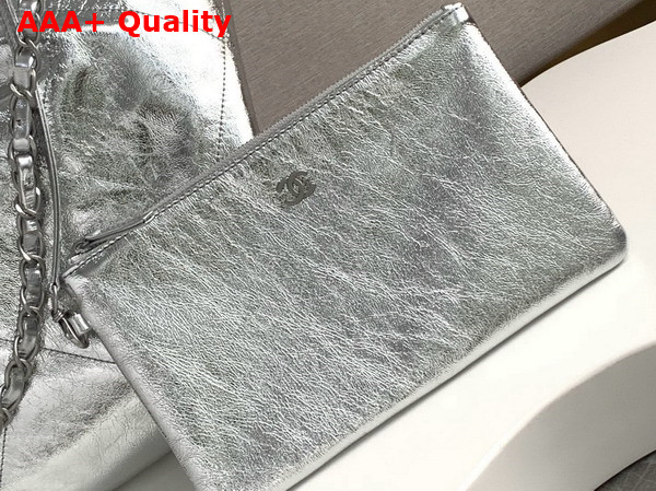 Chanel 22 Small Handbag in Silver Metallic Crinkled Calfskin AS3260 Replica