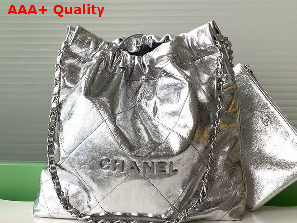 Chanel 22 Small Handbag in Silver Metallic Crinkled Calfskin AS3260 Replica