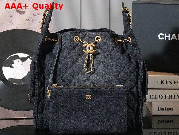 Chanel 25 Medium Handbag in Black Washed Denim AS5311 Replica