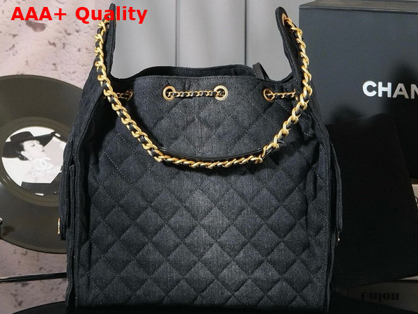 Chanel 25 Medium Handbag in Black Washed Denim AS5311 Replica