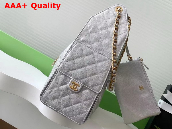 Chanel 25 Medium Handbag in Silvery Metallic Grained Calfskin AS5311 Replica