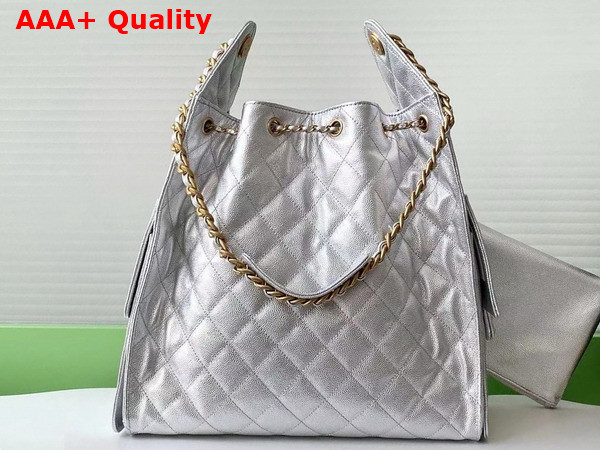 Chanel 25 Medium Handbag in Silvery Metallic Grained Calfskin AS5311 Replica