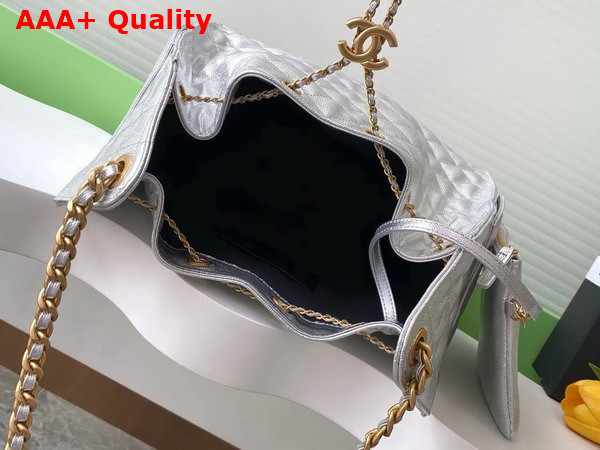 Chanel 25 Medium Handbag in Silvery Metallic Grained Calfskin AS5311 Replica