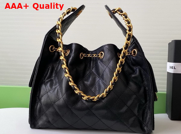 Chanel 25 Small Handbag in Black Grained Calfskin Gold Tone Metal AS5293 Replica