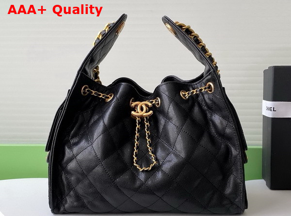 Chanel 25 Small Handbag in Black Grained Calfskin Gold Tone Metal AS5293 Replica