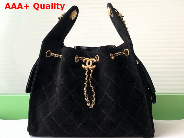 Chanel 25 Small Handbag in Black Suede Calfskin AS5293 Replica