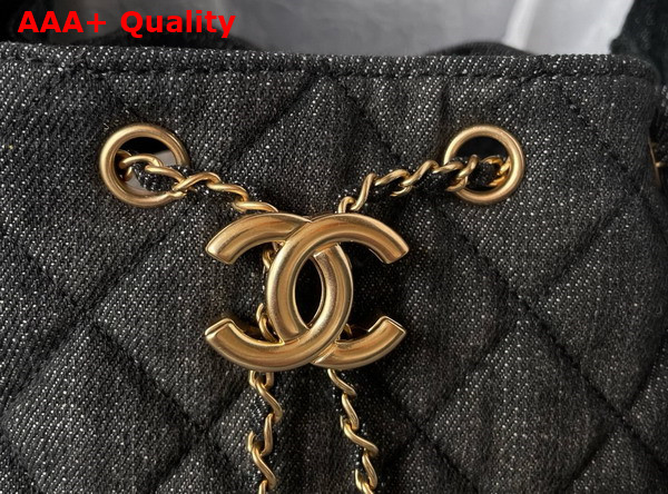 Chanel 25 Small Handbag in Black Washed Denim Gold Tone Metal AS5293 Replica