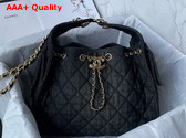 Chanel 25 Small Handbag in Black Washed Denim Gold Tone Metal AS5293 Replica