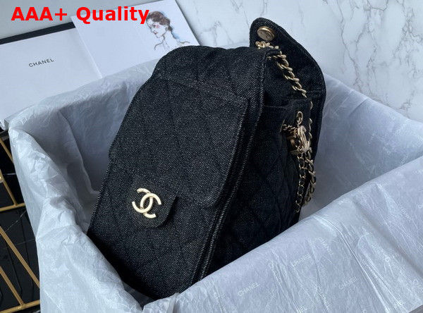 Chanel 25 Small Handbag in Black Washed Denim Gold Tone Metal AS5293 Replica