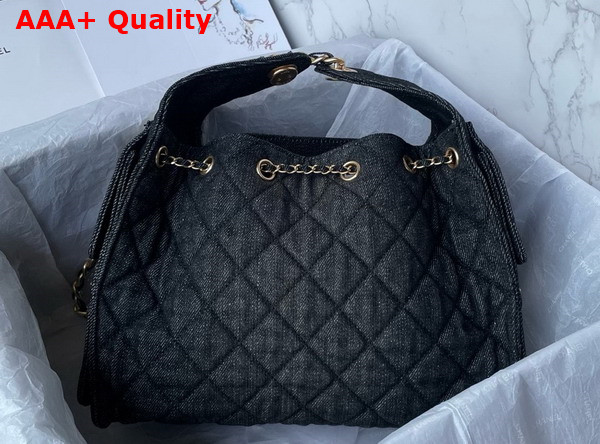 Chanel 25 Small Handbag in Black Washed Denim Gold Tone Metal AS5293 Replica