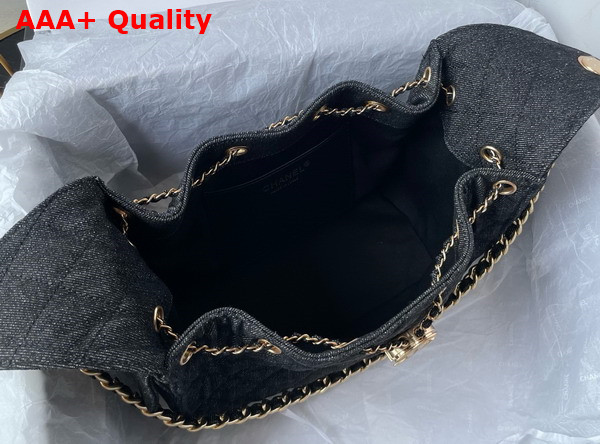 Chanel 25 Small Handbag in Black Washed Denim Gold Tone Metal AS5293 Replica
