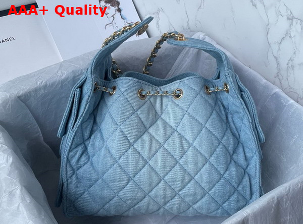 Chanel 25 Small Handbag in Blue Washed Denim Gold Tone Metal AS5293 Replica
