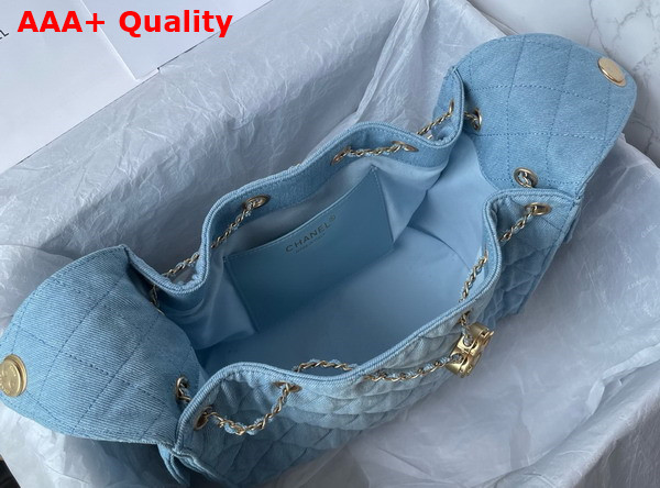 Chanel 25 Small Handbag in Blue Washed Denim Gold Tone Metal AS5293 Replica