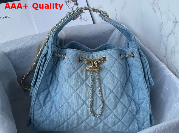 Chanel 25 Small Handbag in Blue Washed Denim Gold Tone Metal AS5293 Replica