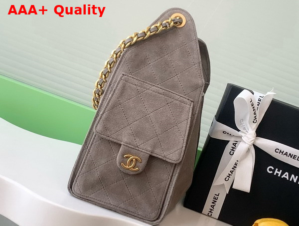 Chanel 25 Small Handbag in Grey Suede Calfskin Gold Tone Metal AS5293 Replica