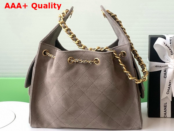 Chanel 25 Small Handbag in Grey Suede Calfskin Gold Tone Metal AS5293 Replica