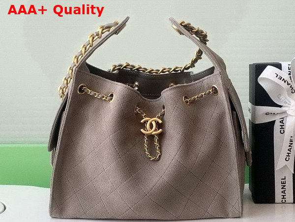 Chanel 25 Small Handbag in Grey Suede Calfskin Gold Tone Metal AS5293 Replica