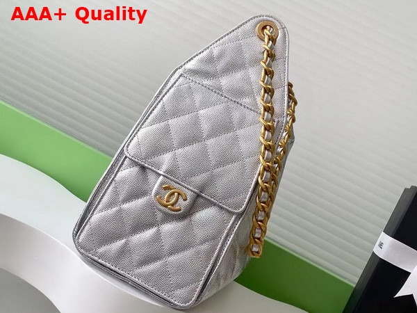 Chanel 25 Small Handbag in Silvery Metallic Grained Calfskin AS5293 Replica