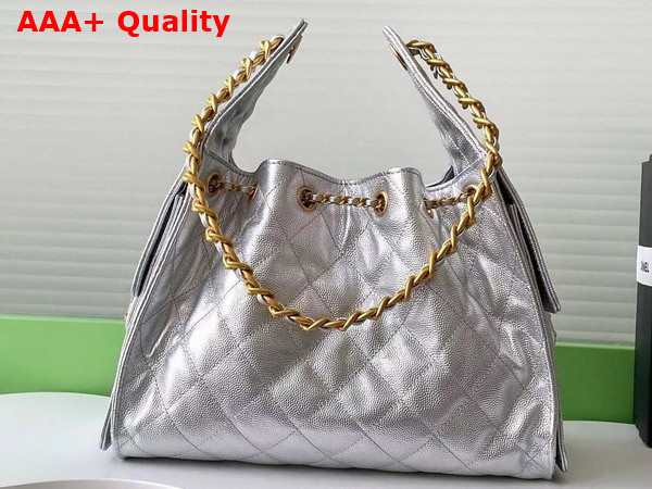 Chanel 25 Small Handbag in Silvery Metallic Grained Calfskin AS5293 Replica