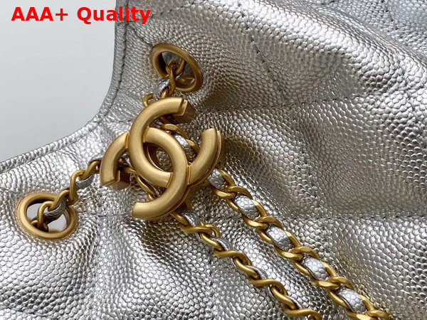 Chanel 25 Small Handbag in Silvery Metallic Grained Calfskin AS5293 Replica