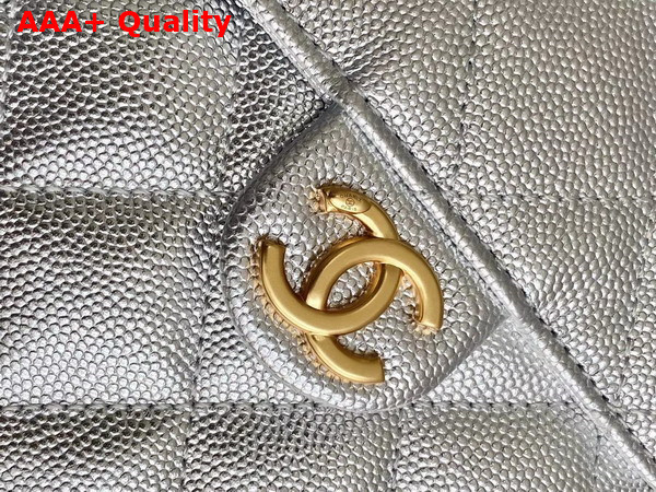 Chanel 25 Small Handbag in Silvery Metallic Grained Calfskin AS5293 Replica
