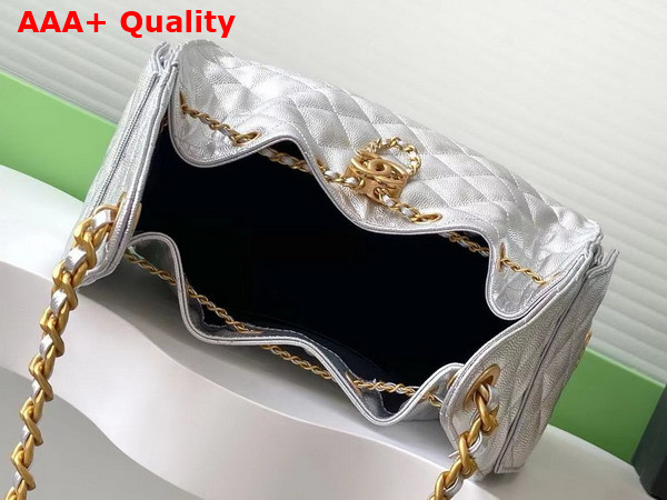 Chanel 25 Small Handbag in Silvery Metallic Grained Calfskin AS5293 Replica
