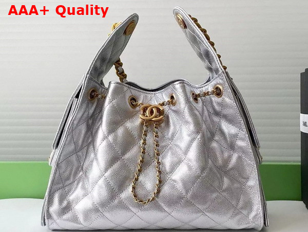 Chanel 25 Small Handbag in Silvery Metallic Grained Calfskin AS5293 Replica