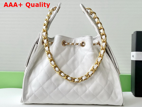 Chanel 25 Small Handbag in White Grained Calfskin Gold Tone Metal AS5293 Replica