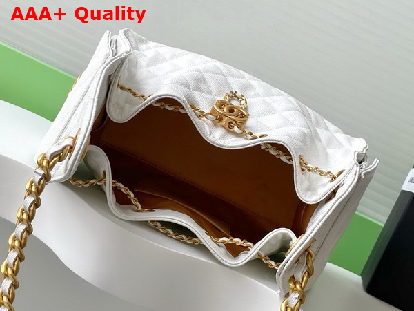 Chanel 25 Small Handbag in White Grained Calfskin Gold Tone Metal AS5293 Replica