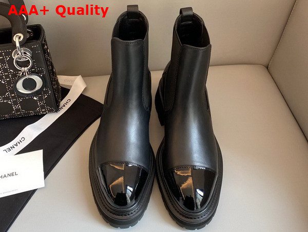 Chanel Ankle Boots Black Lambskin and Patent Calfskin Ref G39208 Replica