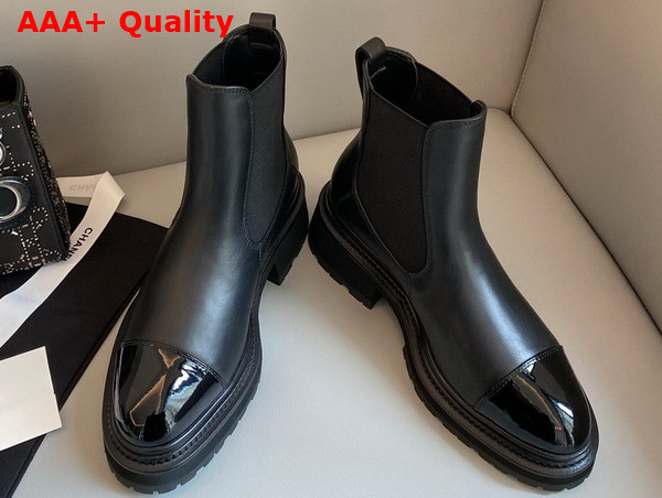 Chanel Ankle Boots Black Lambskin and Patent Calfskin Ref G39208 Replica
