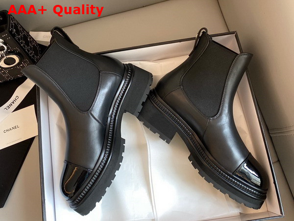 Chanel Ankle Boots Black Lambskin and Patent Calfskin Ref G39208 Replica