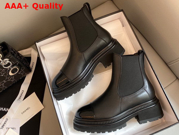 Chanel Ankle Boots Black Lambskin and Patent Calfskin Ref G39208 Replica