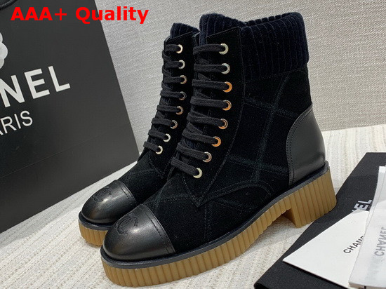 Chanel Ankle Boots Black Suede Calfskin and Lambskin Replica