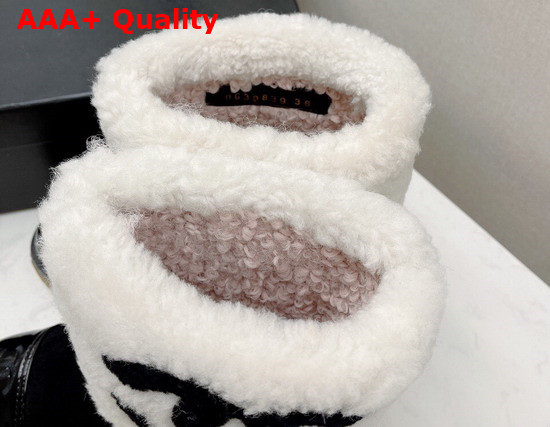 Chanel Ankle Boots in Black Suede and White Shearling Replica